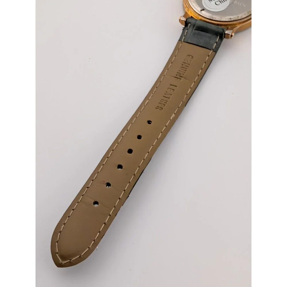 QBOS Limited Edition Watch Gold Case Olive Green Leather Band- New‎ Battery